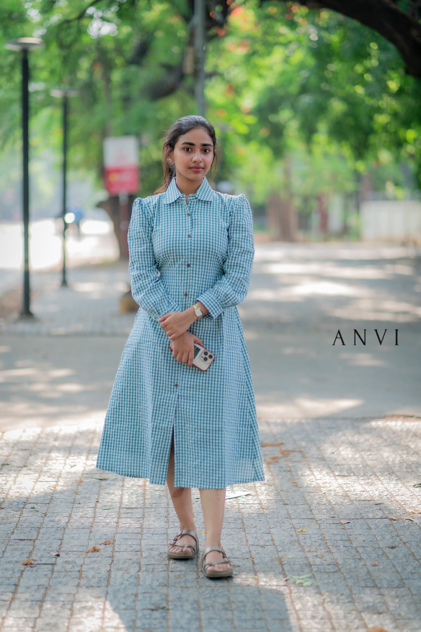 Cotton checked maxi with back rope