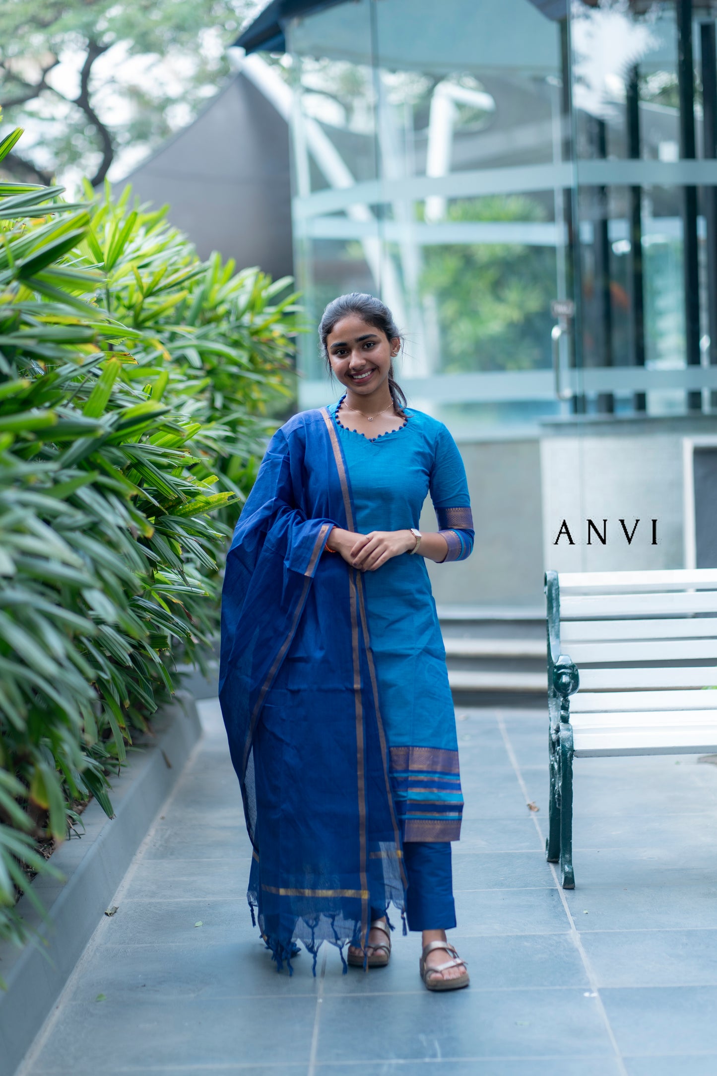 Al 380 Mangalagiri kurta set with duppatta (with lining)