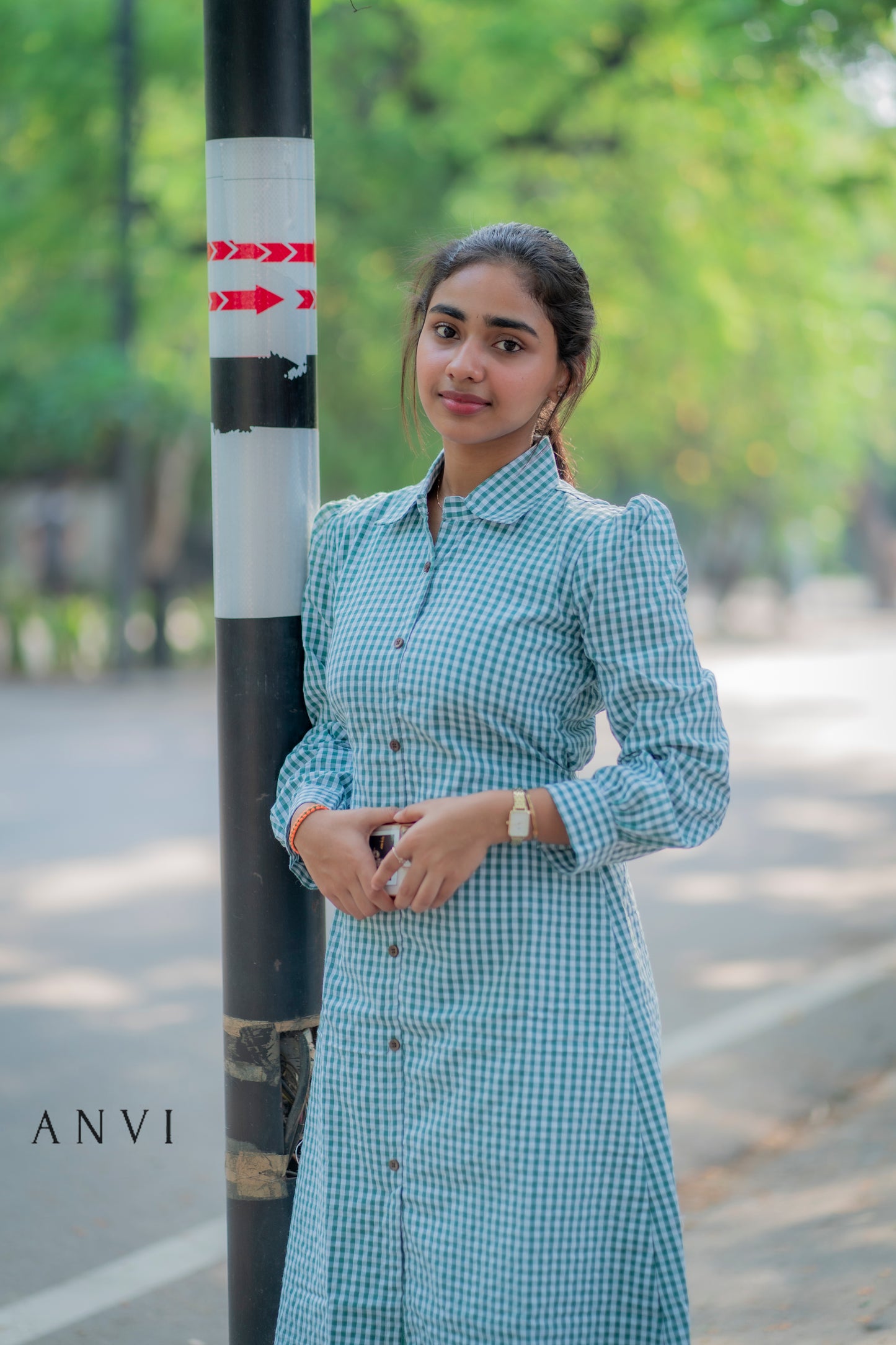 Cotton checked maxi with back rope