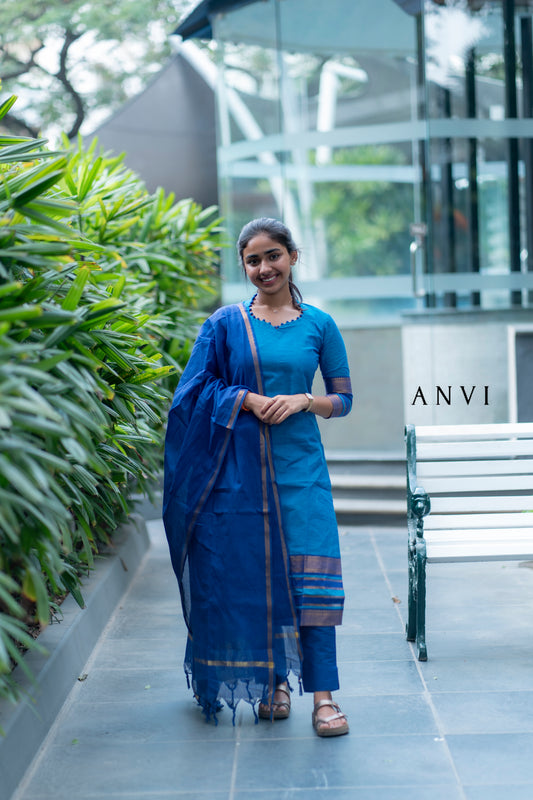 Al 380 Mangalagiri kurta set with duppatta (with lining)