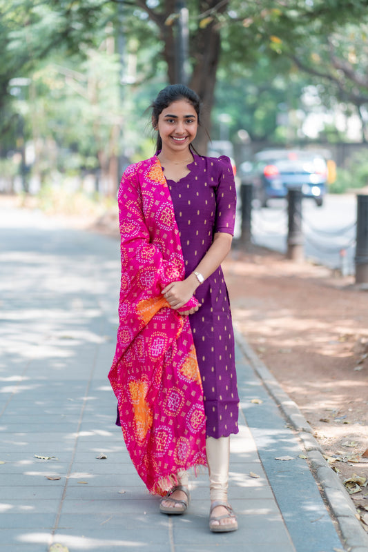 AL 353 Raw silk Kurti with Bandhini dupatta